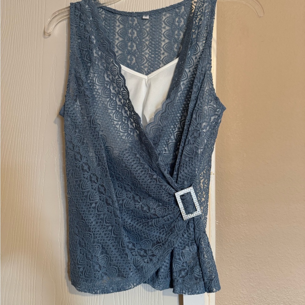 Elegant Lace Wrap Top with Rhinestone Buckle